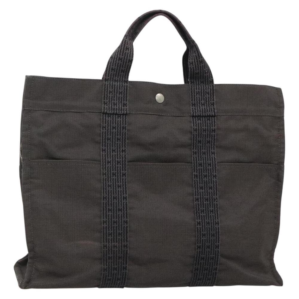 HERMES Her Line MM Tote Bag Canvas Gray Silver Auth 132513